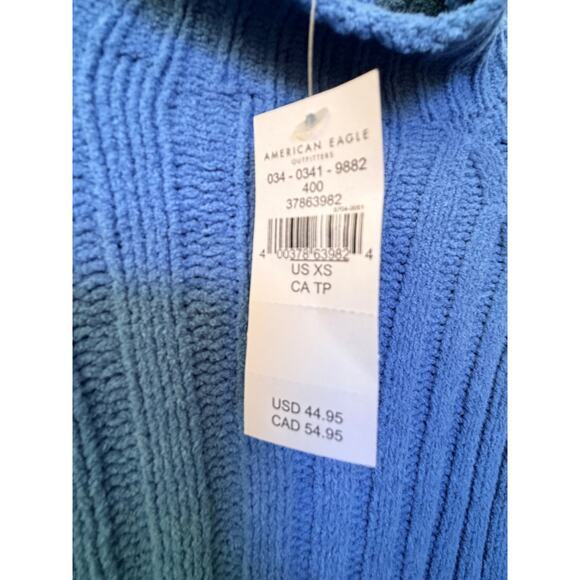 American Eagle Cropped Ombre Blue Ribbed Mock Neck Sweater Women’s XS Soft Knit - Picture 3 of 11